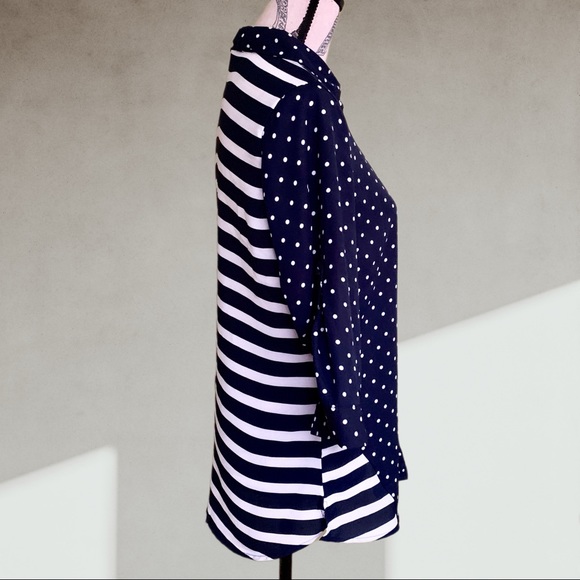 Navy blue polka dot & pinstripe blouse SMALL - Picture 7 of 10